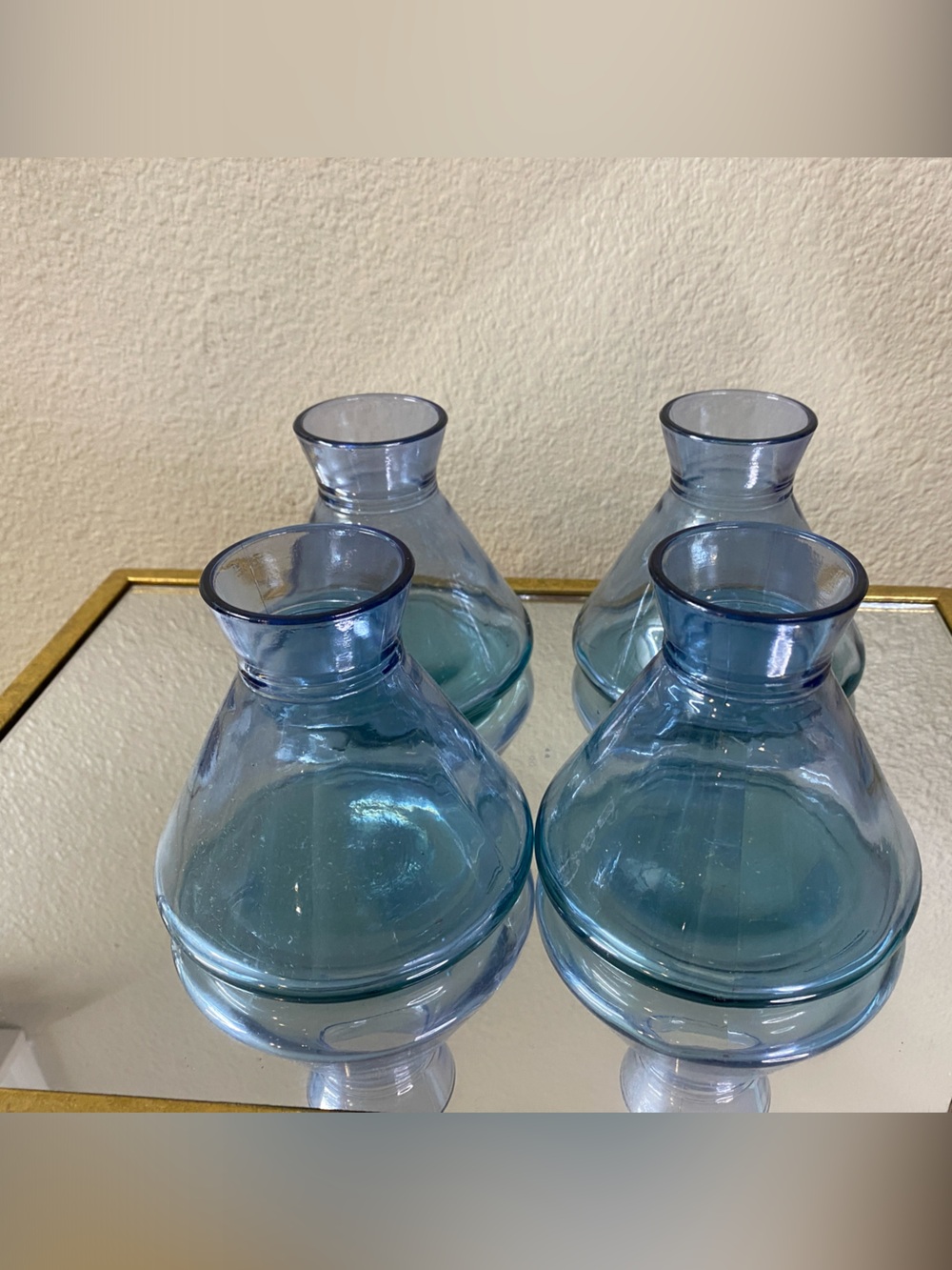Set of 4 Blue Glass Vases